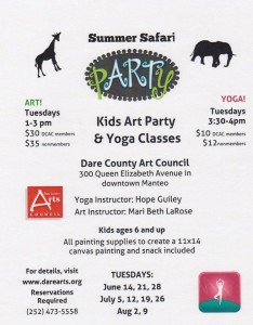 Summer Safari Kids Art Party and Yoga Classes in Manteo